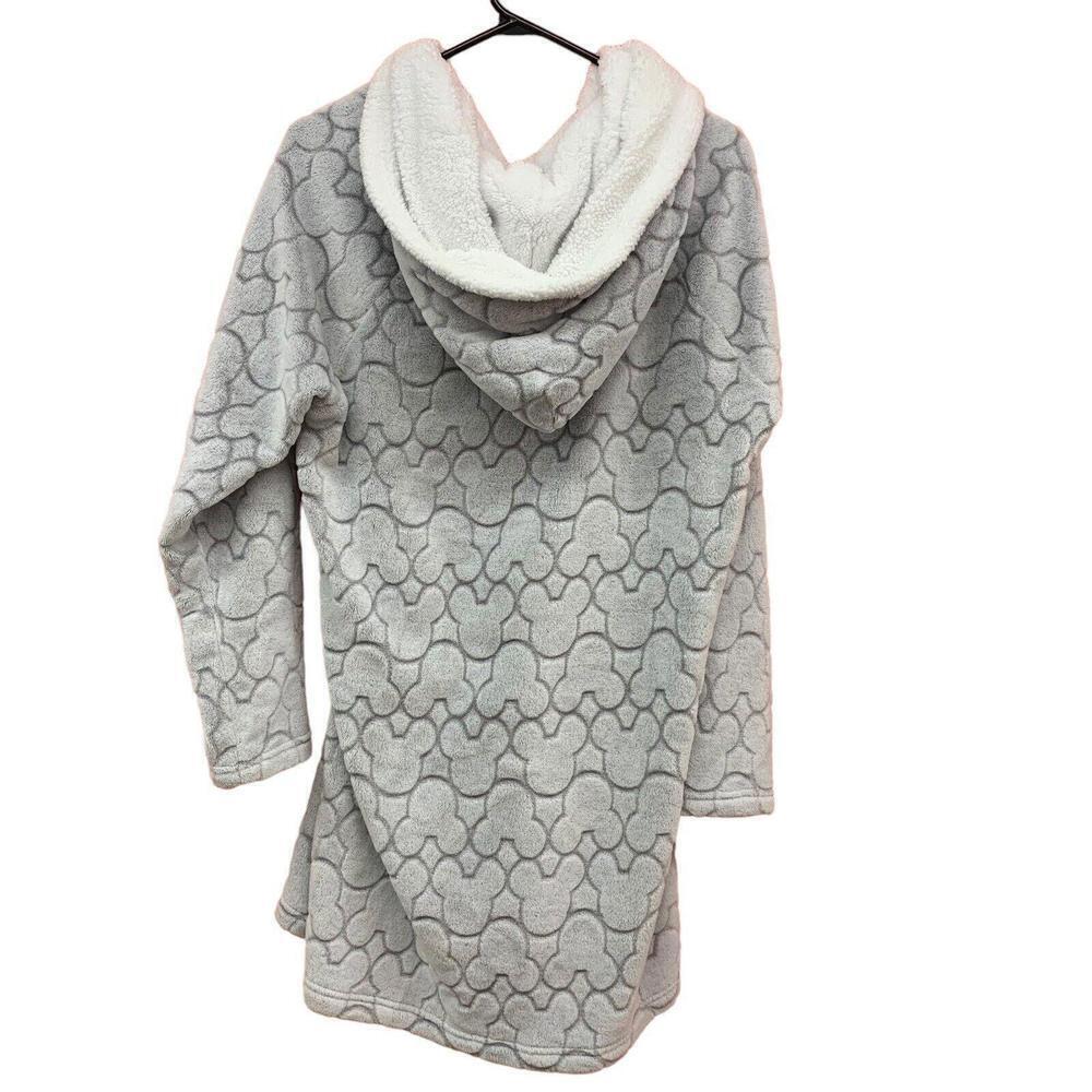 Disney Mickey Mouse Gray Fleece Lounger Hoodie Sherpa Hood Kangaroo Pocket Large - Picture 2 of 9